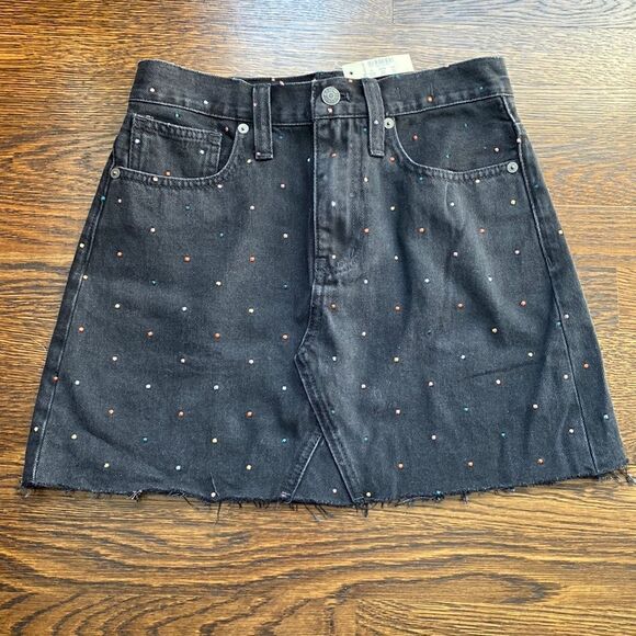 NWT Madewell Black Mini Jean Skirt with Dots - Size 25 - Picture 4 of 16